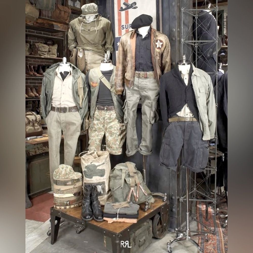 Ralph Lauren RRL Cotton Olive Camo Long Sleeve Thermal Waffle-Knit Tee Shirt - Picture 4 of 16